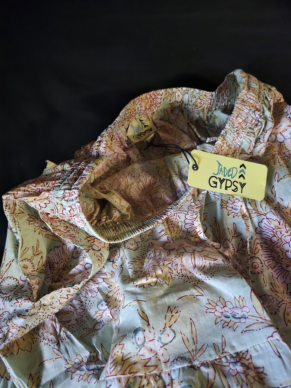 Jaded Gypsy Floral Smocked-Neck Blouse - Light Blue & Pink